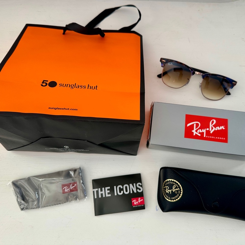 NEW! Ray-Ban Clubmaster Sunglasses & Originals (Brown/Blue + Brown Gradient) Adu
